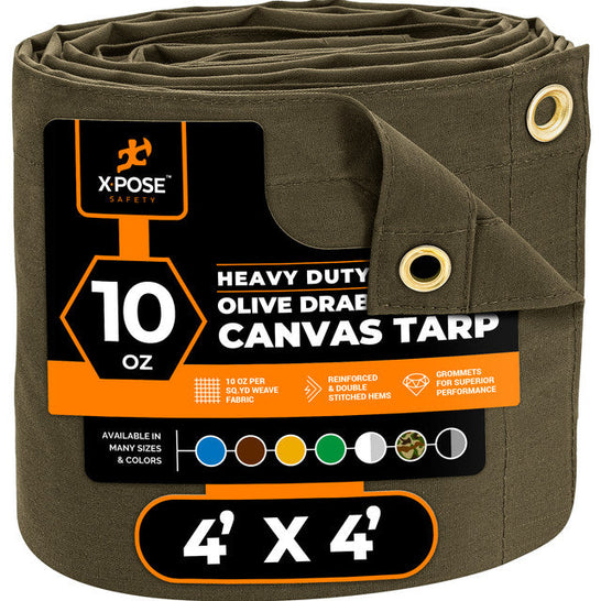 XPOSE SAFETY Canvas Heavy-Duty 8 ft. W x 10 ft. L Olive Drab 10 oz. Tarp