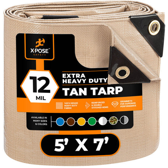 tarp uv XPOSE SAFETY Heavy Duty Tan Poly Tarp 7' x 30' Extra Thick 12 Mil Polyethylene