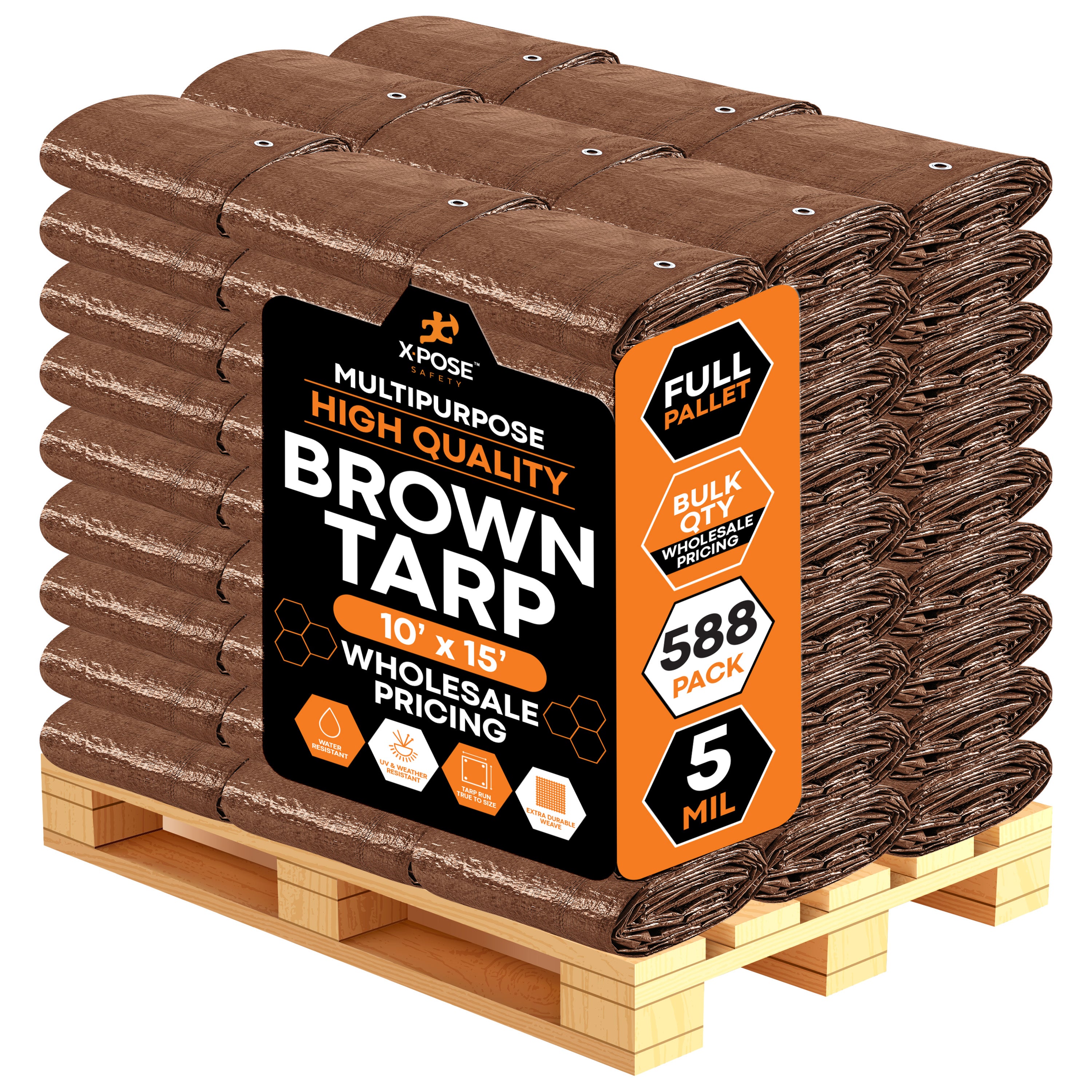 5 Mil Brown Poly Tarp – 8x8 Weave UV Treated – The Tarps Wholesaler