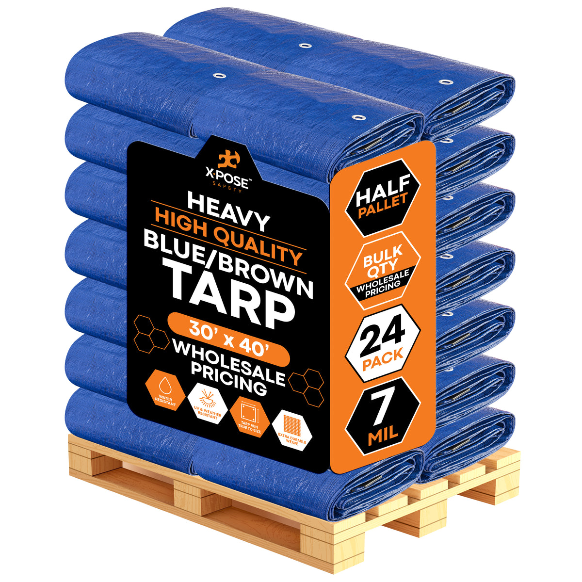 Xpose Safety 7 Mil Blue/Brown Heavy Tarp, 6' x 8' / Case